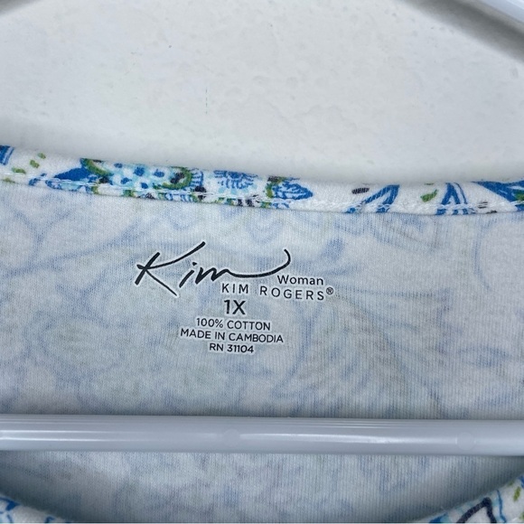 Kim Rogers Blue and Green Floral Paisley Print T Shirt 1X - Picture 4 of 4